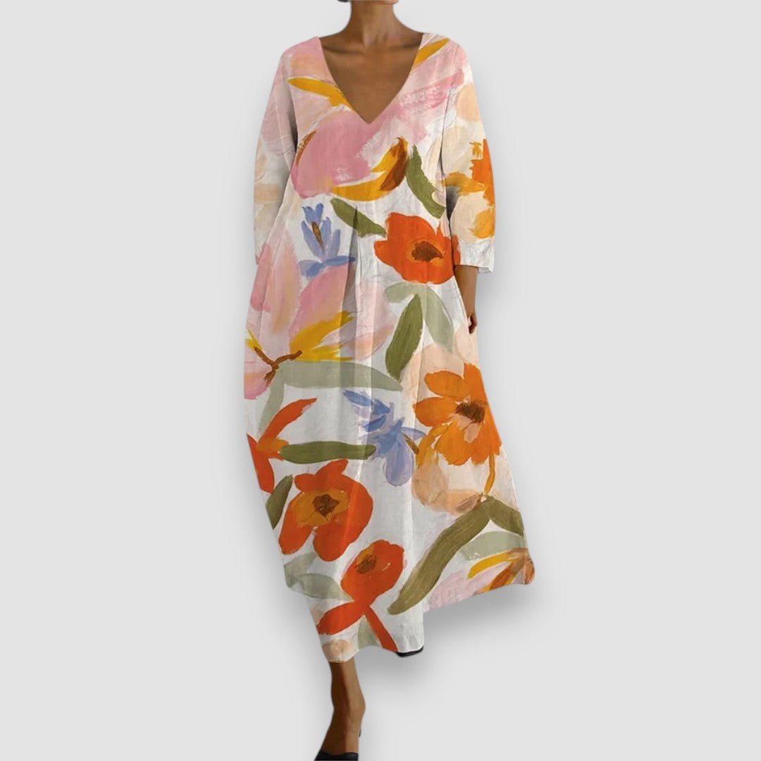 ISLA | KLEID MIT V-AUSSCHNITT UND BLUMENDRUCK