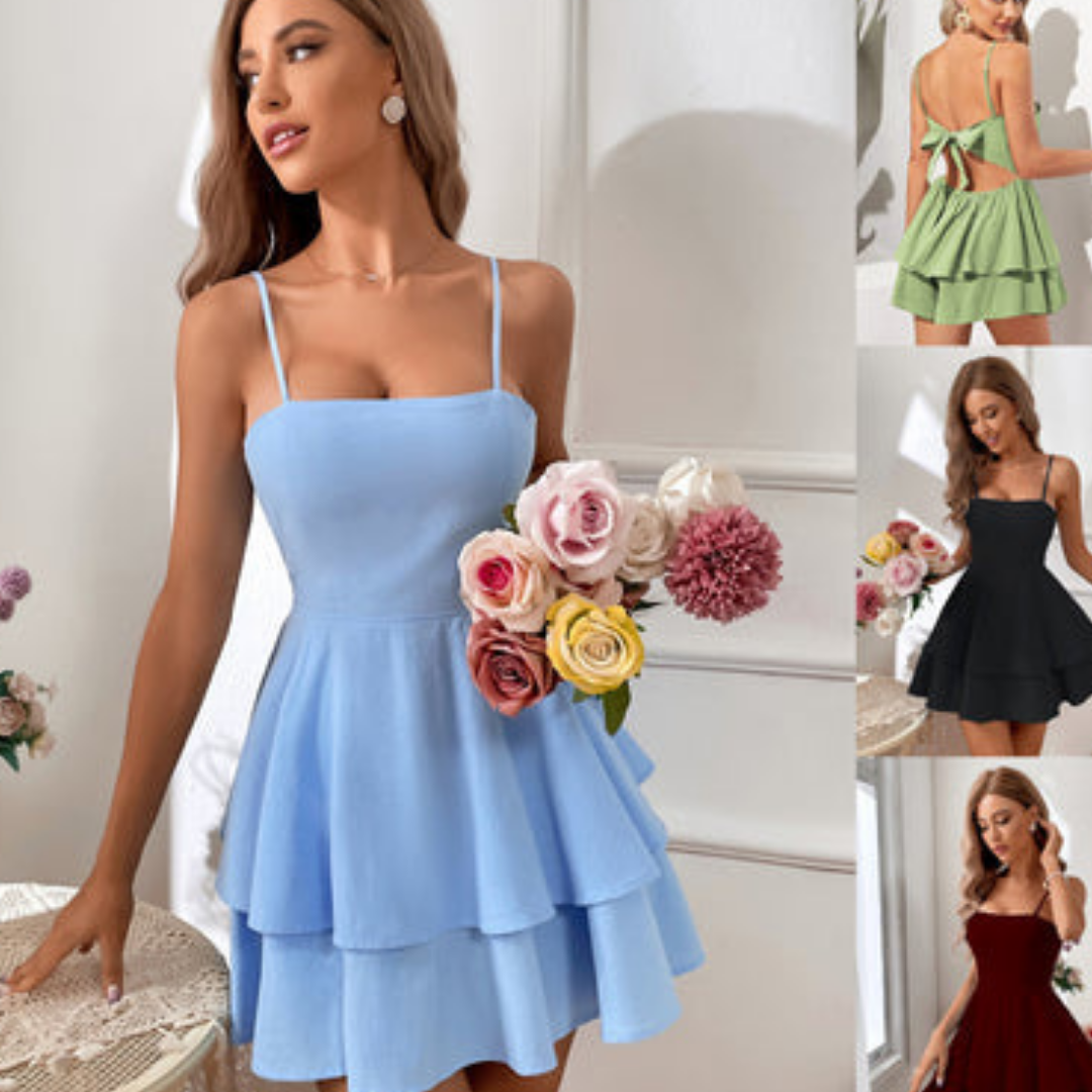 Damen Spaghetti Träger Slip Kleid | Mini