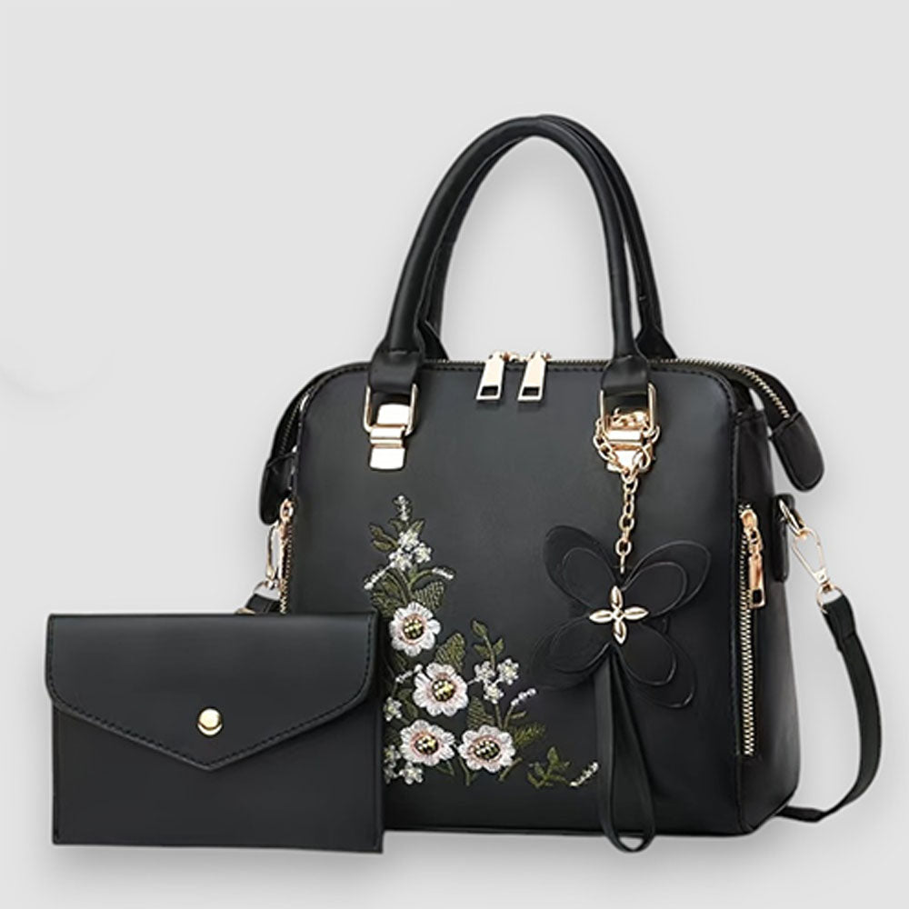 Brigin | Blume bestickte Lederhandtasche