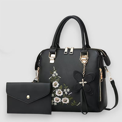 Brigin | Blume bestickte Lederhandtasche