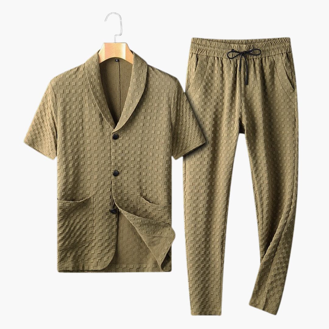 Herren Sommer Loungewear Set mit Knopfleiste und Jogginghose