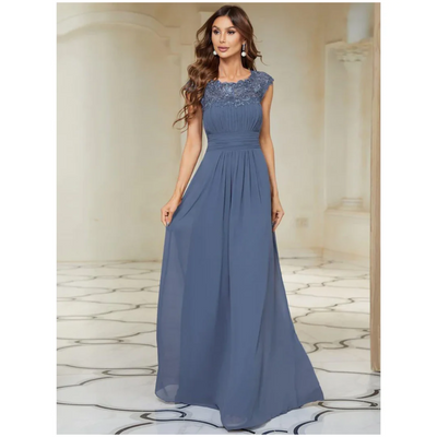 Damen Kleid mit Plissierten Kappenärmeln | Maxi