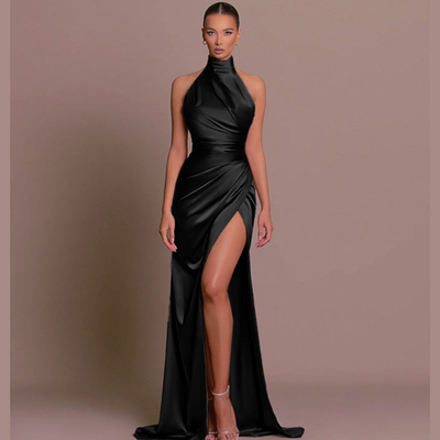 Damen Neckholder Hohem Schlitz Kleid | Maxi