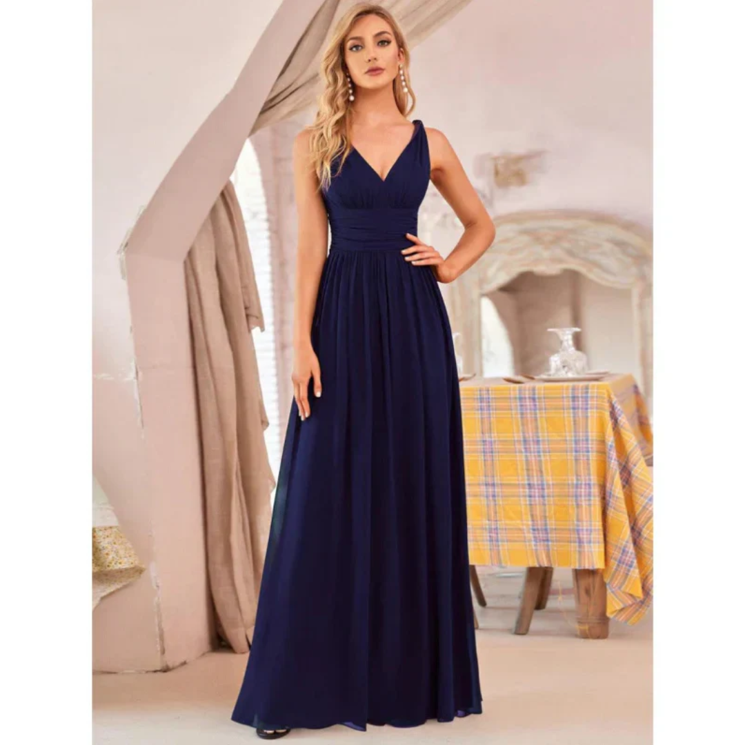 Damen Plissee-Kleid mit V-Ausschnitt | Maxi