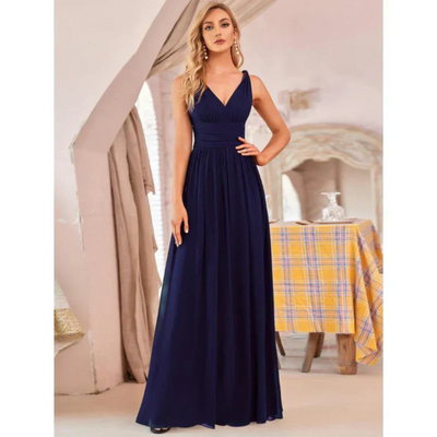 Damen Plissee-Kleid mit V-Ausschnitt | Maxi