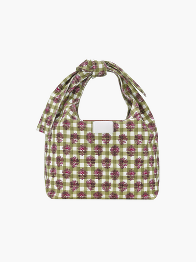 Blumen-Gingham Umhängetasche Damen mit Knotengriff