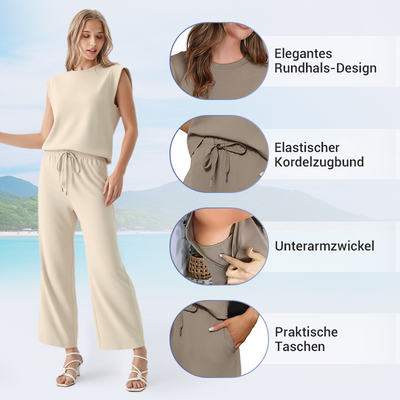 August |  Lässiger Zweiteiler für Damen: Ärmelloses Top & weite Hose