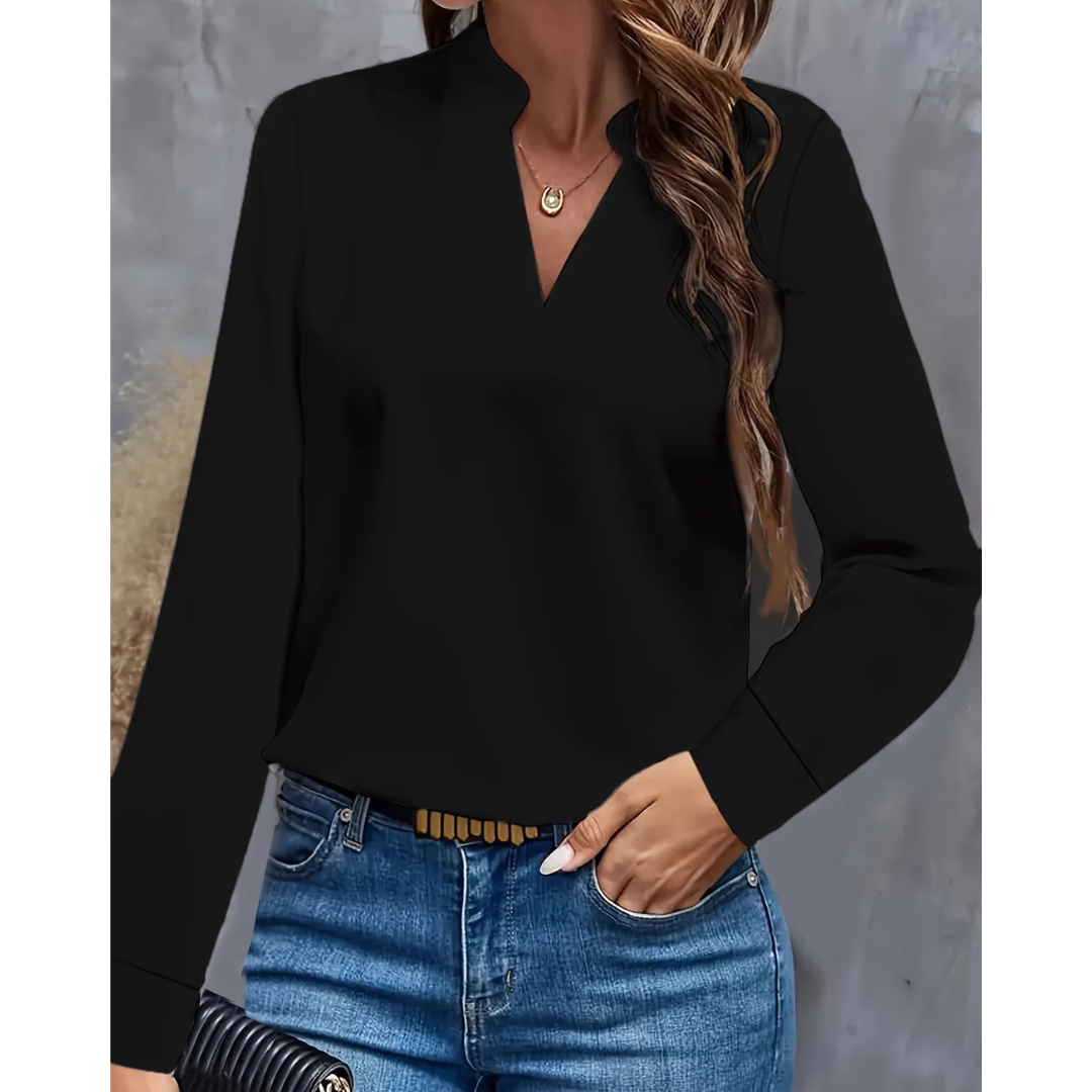 Damen V-Ausschnitt Langrarm Bluse | Bequeme