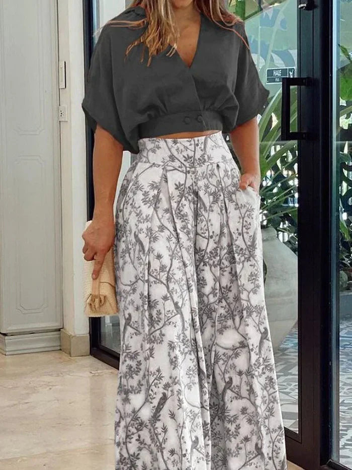 Amelie | Damen Set Twin Set mit Grafischem Blumendruck