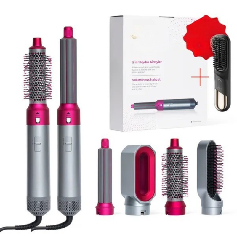 5-in-1-Stylingbürste für alle Haartypen – Trocknen, Glätten, Locken und Volumengeben mit anspruchsvollem Design und 5 austauschbaren Spitzen
