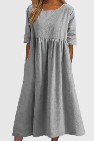 Elegantes Baumwoll-Leinen Kleid mit praktischen Taschen