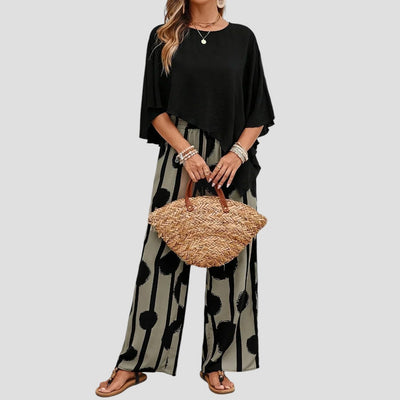 Willie | Modisches Damenset mit asymmetrischem Top und bedruckter Hose