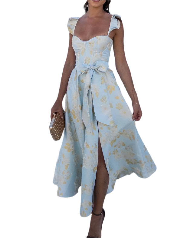 Damenkleid mit Hohem Schlitz und Schleife in der Taille | Midi