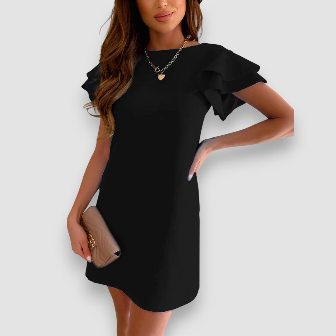 Mindi | Gekräuseltes, mehrlagiges Minikleid mit kurzen Ärmeln