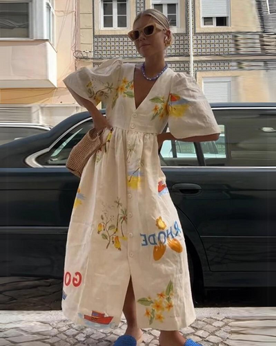 Alina | Übergroßes V-Ausschnitt Damenkleid für Sommer Eleganz