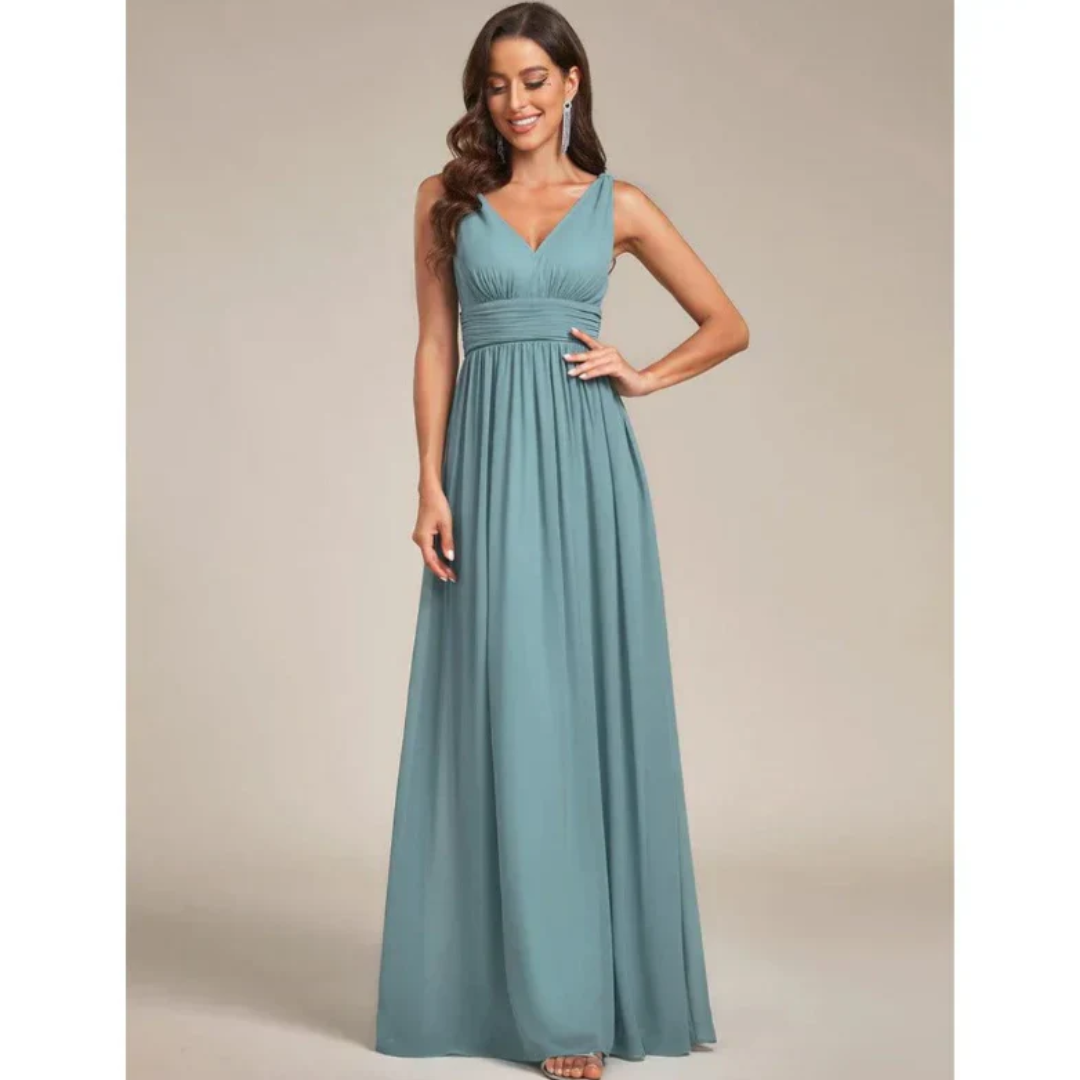 Damen Plissee-Kleid mit V-Ausschnitt | Maxi