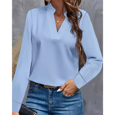 Damen V-Ausschnitt Langrarm Bluse | Bequeme