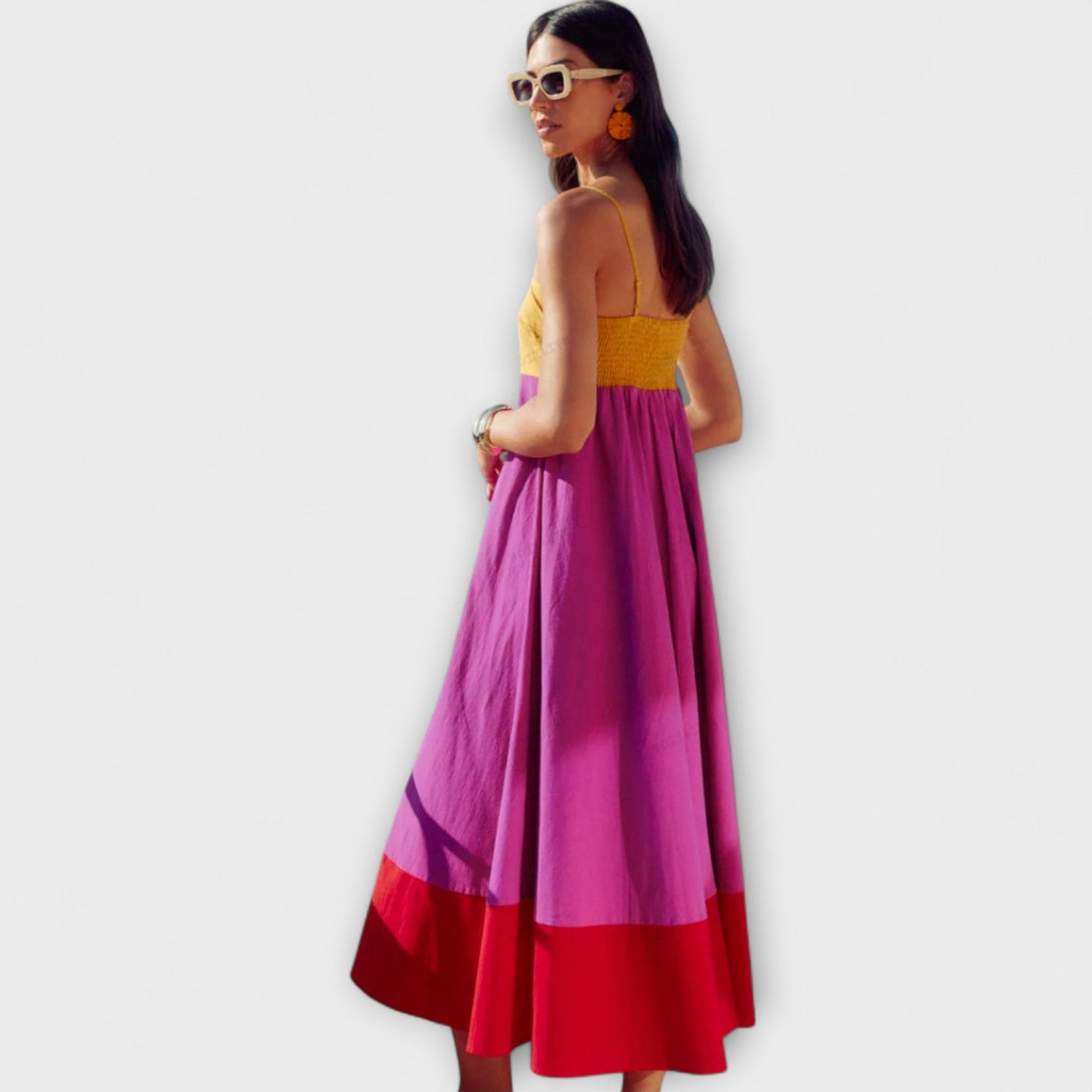 Farbblockiertes Spaghetti-Trägerkleid