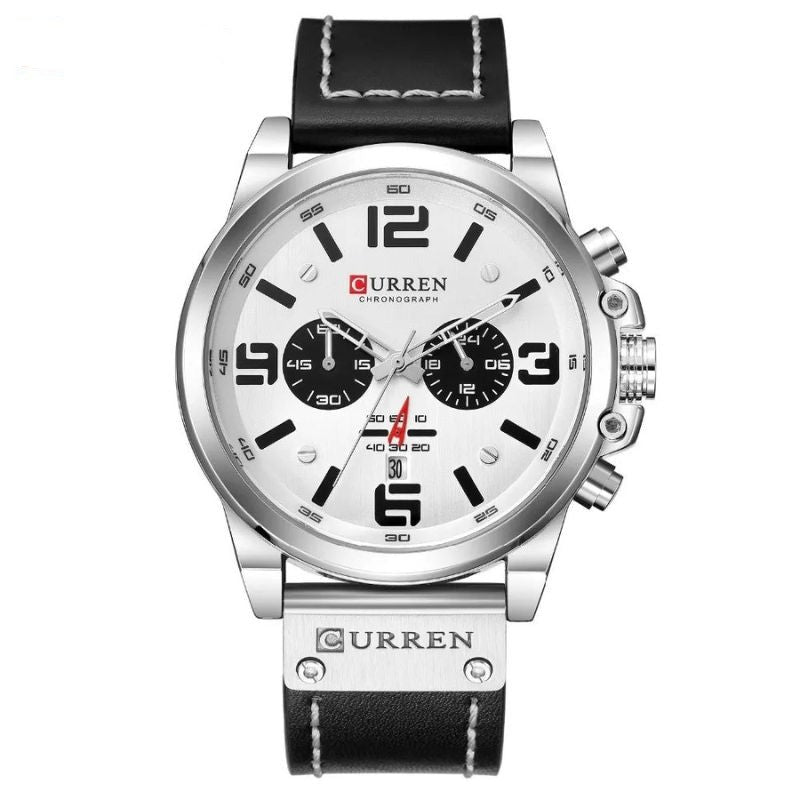 Elegante Herren Quarzuhr Mit Chronograph, Lederarmband, 3ATM Wasserdicht, Schockresistent