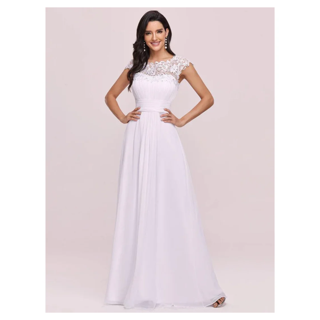 Damen Kleid mit Plissierten Kappenärmeln | Maxi