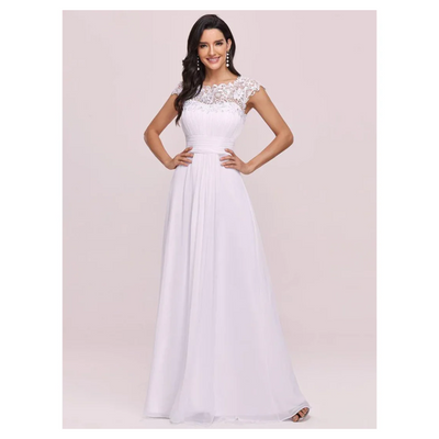 Damen Kleid mit Plissierten Kappenärmeln | Maxi