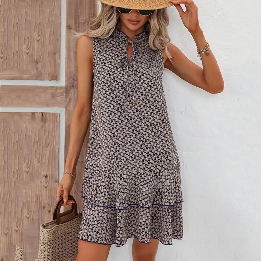 Ursula | Bohémien-bedrucktes Mini-Occasion-Kleid mit Rüschen