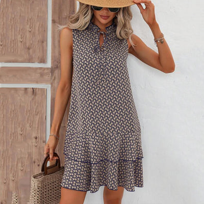 Ursula | Bohémien-bedrucktes Mini-Occasion-Kleid mit Rüschen