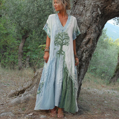 Winifred – Kurzärmeliges Kleid Im Retro Baum Gestaltung