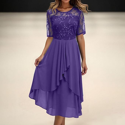 Damen 3/4 Ärmel Rundhalsausschnitt Kleid | Mini