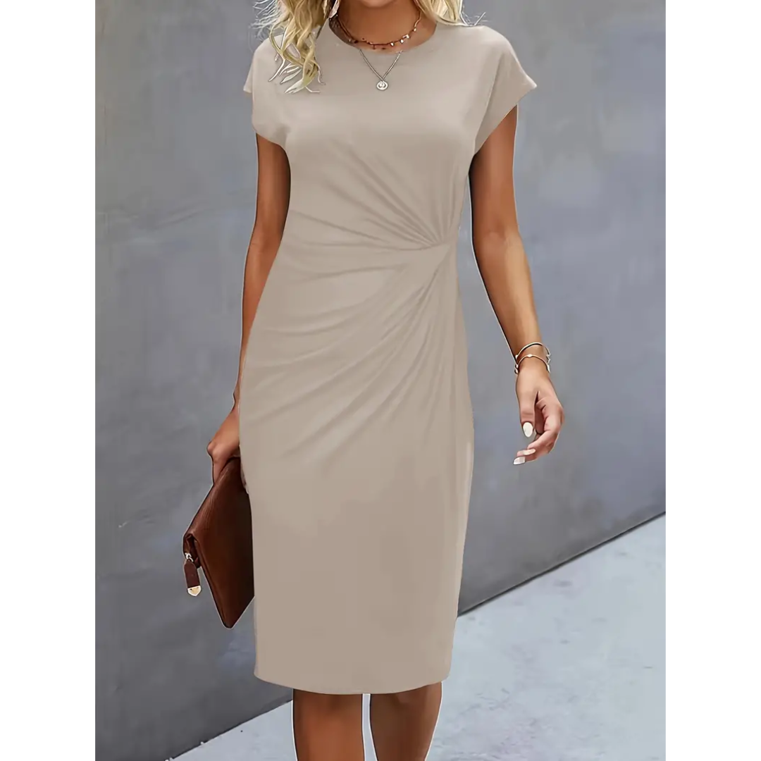 Damen Elegante Gerafftes Bodycon Kleid | Kurze Ärmel