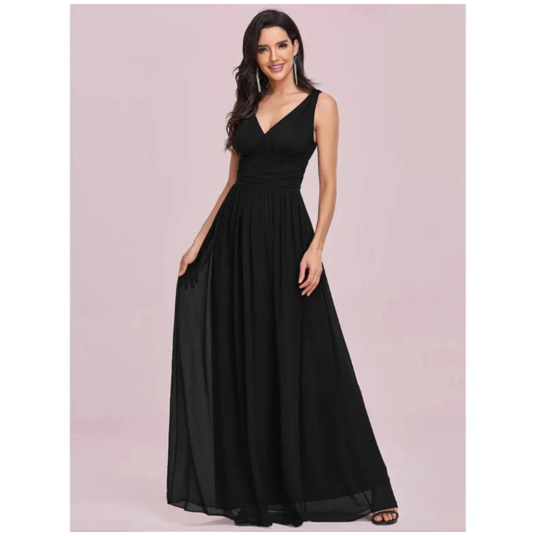 Damen Plissee-Kleid mit V-Ausschnitt | Maxi