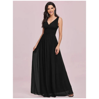 Damen Plissee-Kleid mit V-Ausschnitt | Maxi