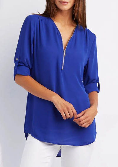 Kassidy | Bluse Elegante Weiße Bluse mit Reißverschluss, Hochwertige Baumwolle