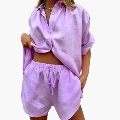 Zweiteiler Set für Damen - mit Knopfleiste und Shorts