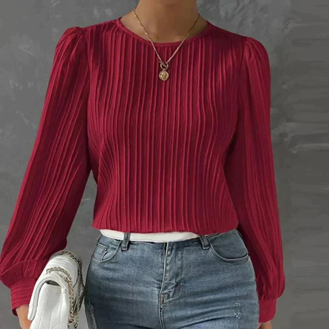 Damen Elegante Plissierte Bluse | Langarm