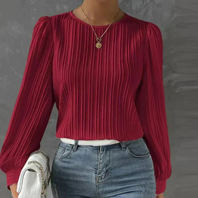 Damen Elegante Plissierte Bluse | Langarm