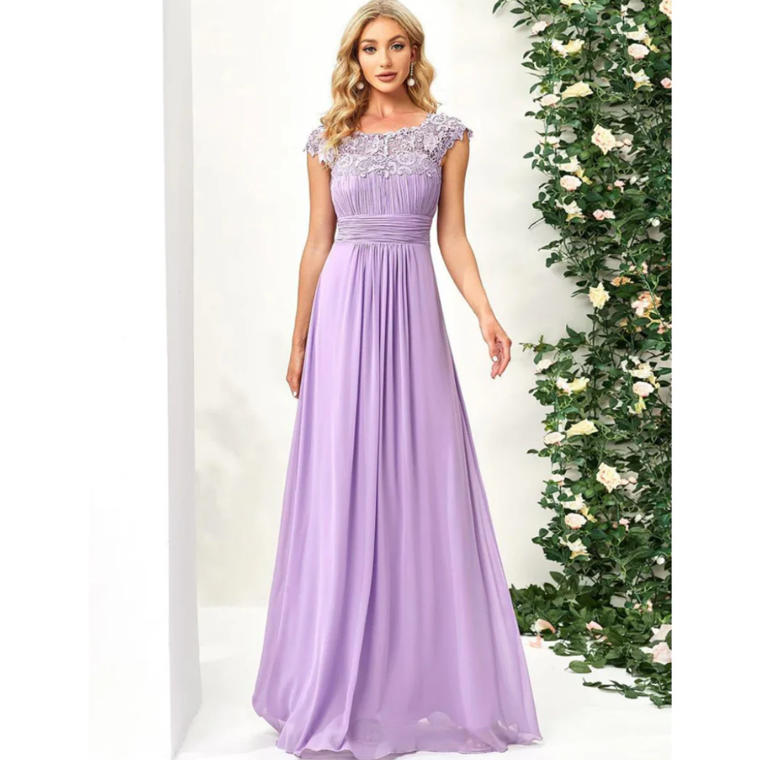 Damen Kleid mit Plissierten Kappenärmeln | Maxi