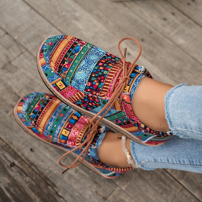 Damen Vintage Boho SchnürSchuhe
