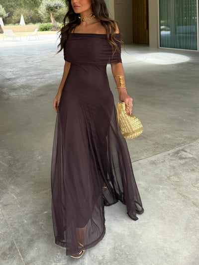 Kara | Ein-Schulter Mesh Maxikleid