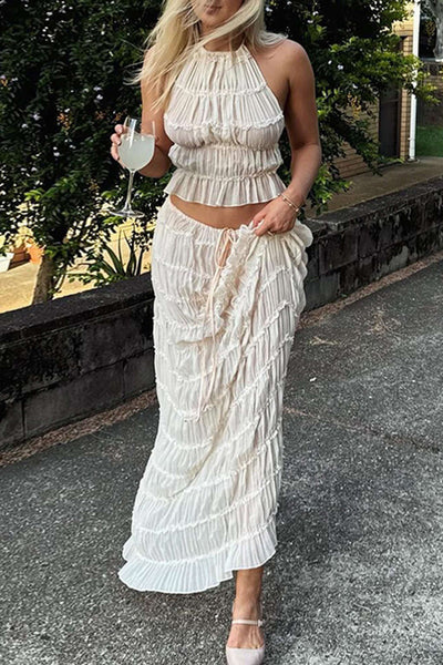 Elise | Romantisches Zweiteiler-Set mit Plissee-Top & Maxirock