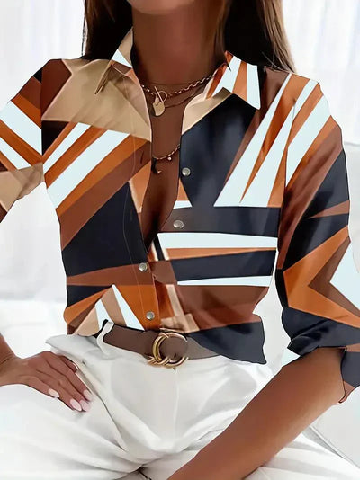 Trendige Damenbluse mit abstraktem Muster und Knopfleiste – Marlene