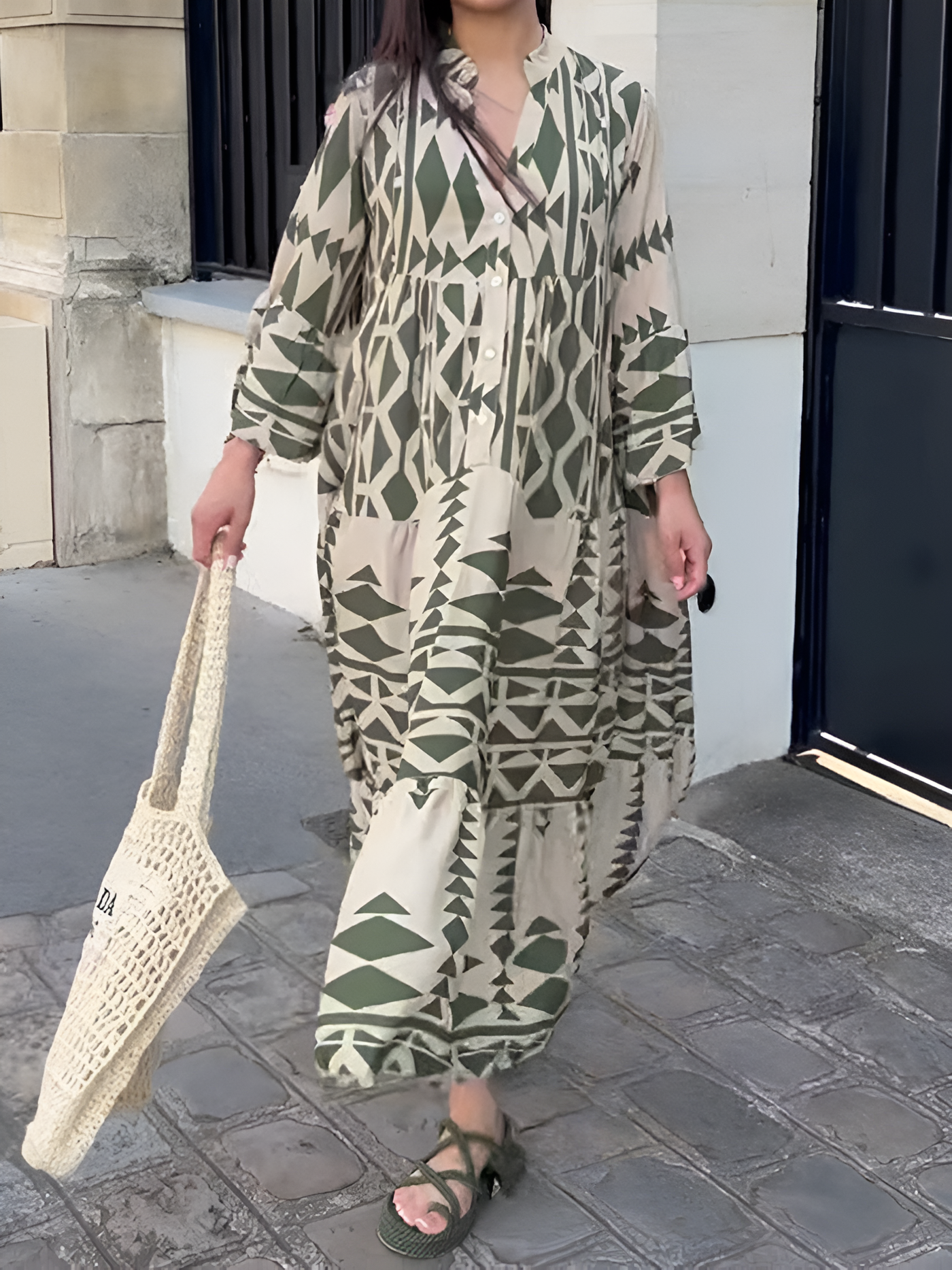 Vallerie - Einzigartiges Druck Maxikleid mit Knöpfen