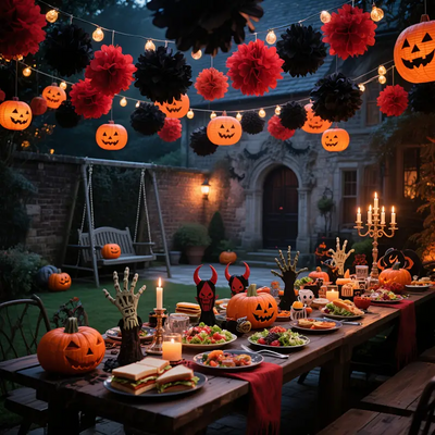 ShadowGlow Halloween Papierlaternen Set – 13 Stück Kürbis & Blumenball Deko