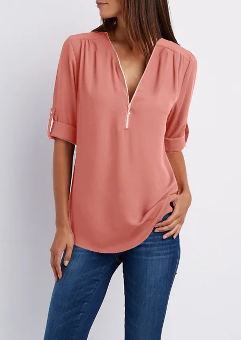 Kassidy | Bluse Elegante Weiße Bluse mit Reißverschluss, Hochwertige Baumwolle