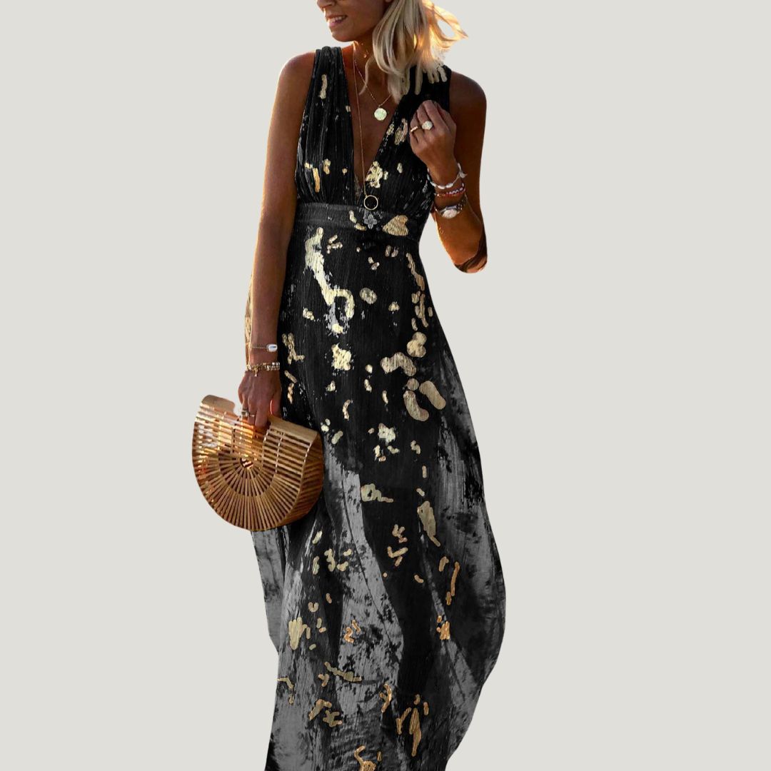 Albina - Glattes V-Ausschnitt-Kleid mit Paillettenverzierung