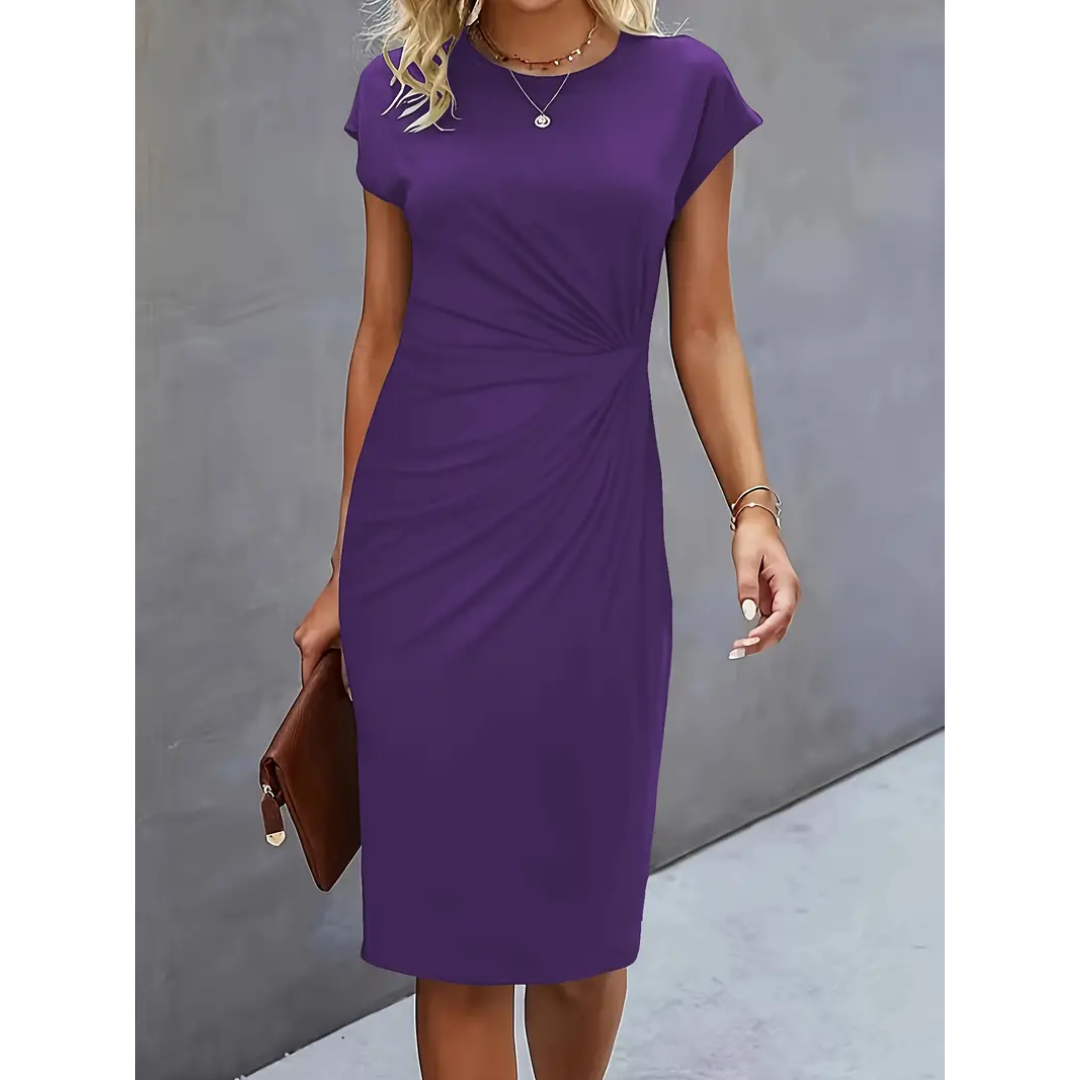Damen Elegante Gerafftes Bodycon Kleid | Kurze Ärmel