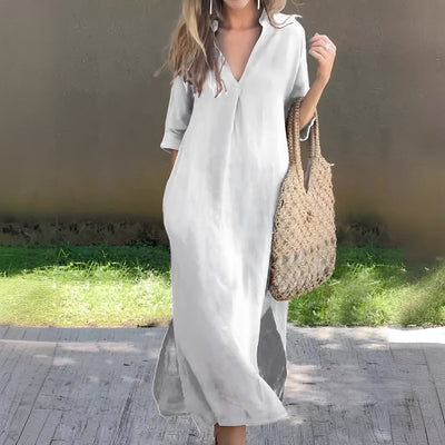 Leeann - Sommerliches Maxikleid mit luftigem V-Ausschnitt