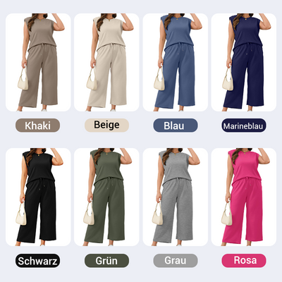 August |  Lässiger Zweiteiler für Damen: Ärmelloses Top & weite Hose