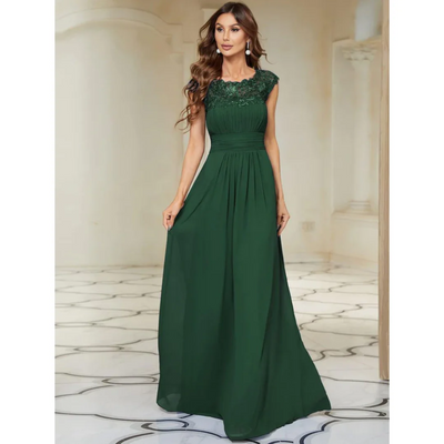 Damen Kleid mit Plissierten Kappenärmeln | Maxi