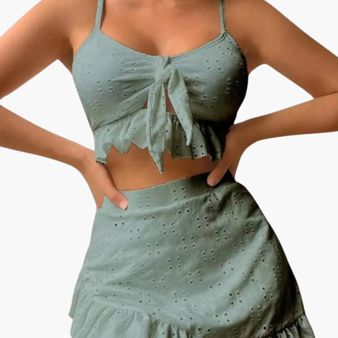 Bikini-Set Damen - 3-teilig mit Rüschen & High-Waist Design